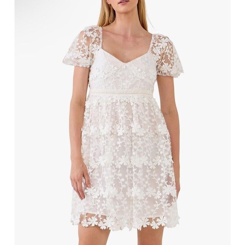 Endless Rose White Floral Lace Midi Dress